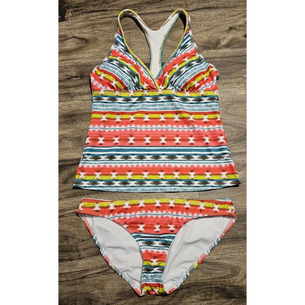 Athleta Women's Medium 2pc Tankini Swimsuit Colorful Aztec